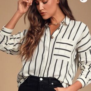 Lulu's Black and White Long Sleeve Button Down Shirt